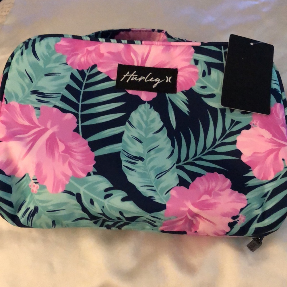 Hurley 100% Polyester Obsidian & Tropical Flower Zip Around Cosmetic Bag OS NWT - Picture 13 of 16